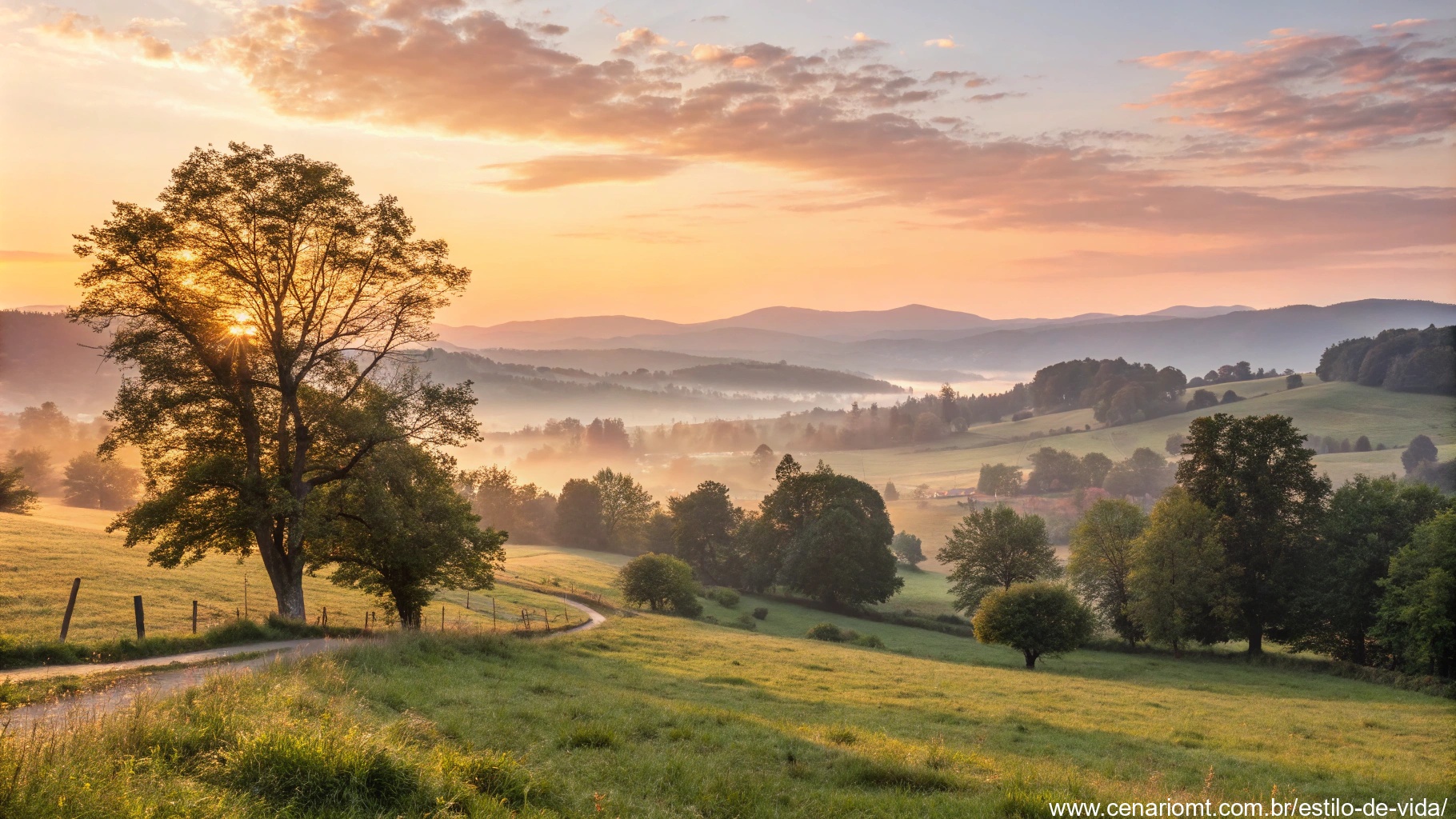 imagem de um amanhecer tranquilo de domingo em um campo com luz dourada