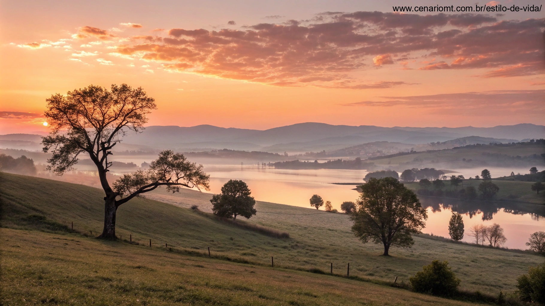 Imagem de um amanhecer tranquilo com luz suave para inspirar um sábado positivo