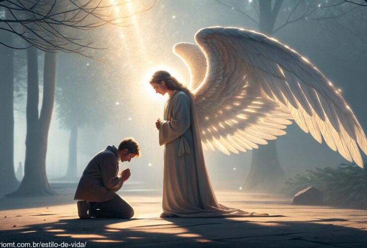 imagem de um Anjo da Guarda oferecendo proteção com luz suave e atmosfera serena