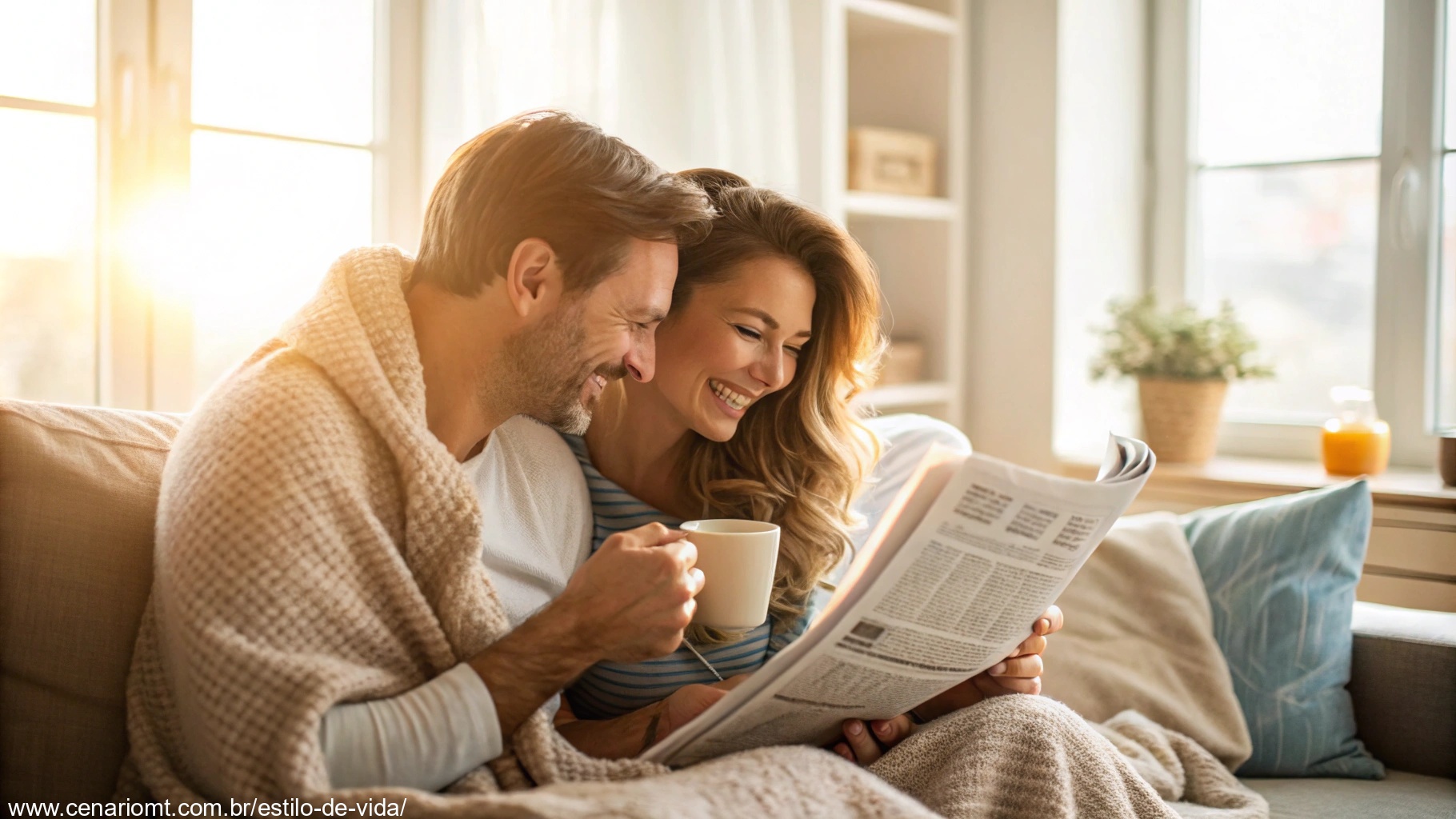 imagem de casal apaixonado curtindo a manhã de sábado juntos em um ambiente aconchegante