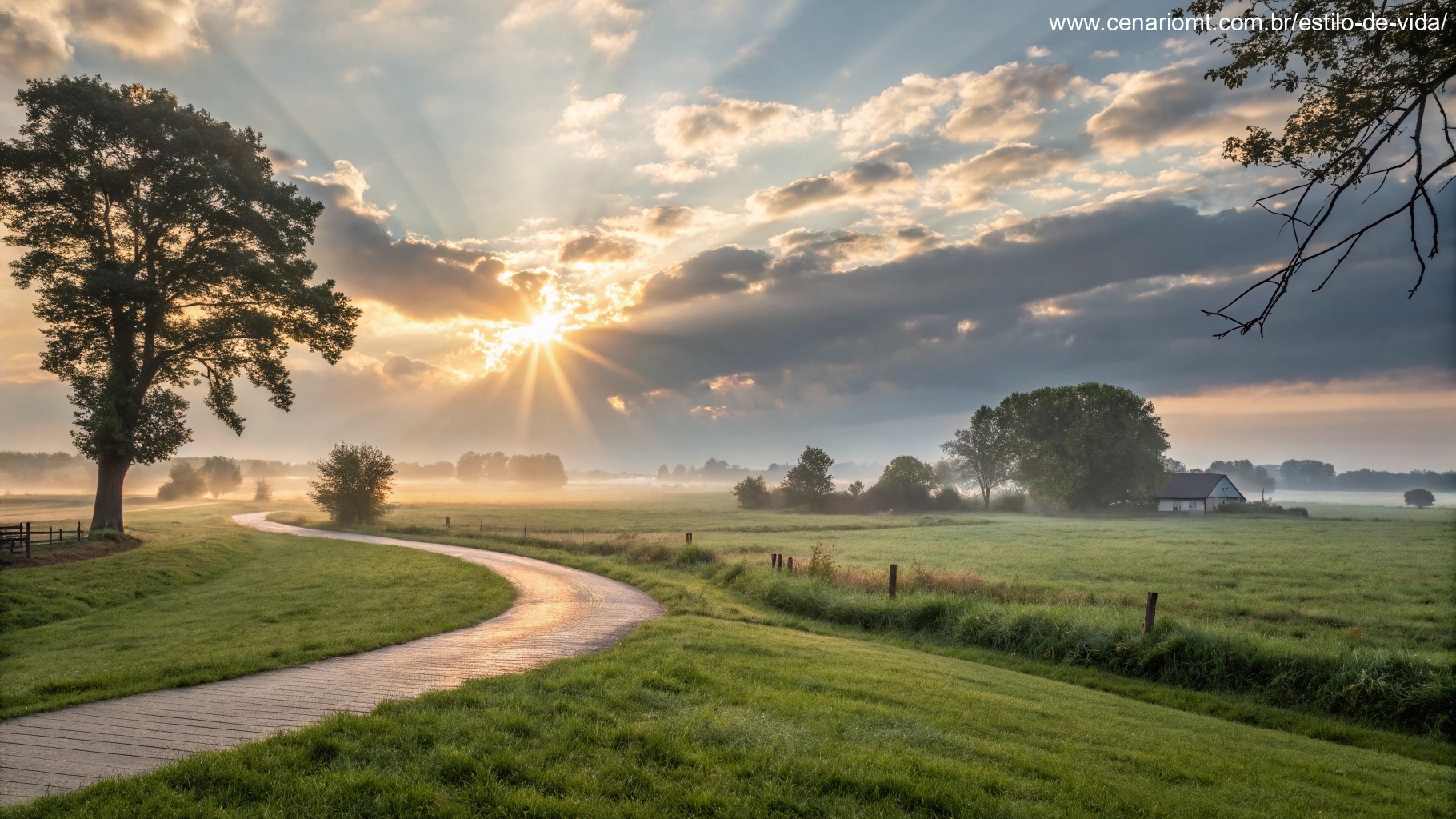 Imagem de um nascer do sol tranquilo em um domingo abençoado com paisagem campestre