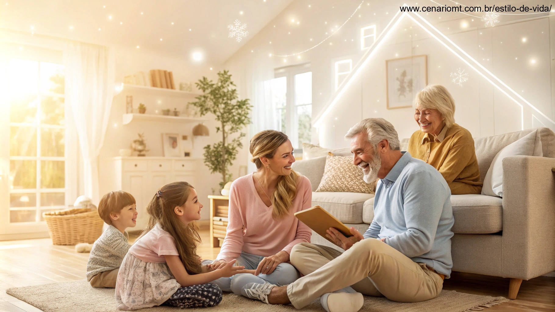 imagem de uma família unida em uma sala aconchegante simbolizando amor e conexão
