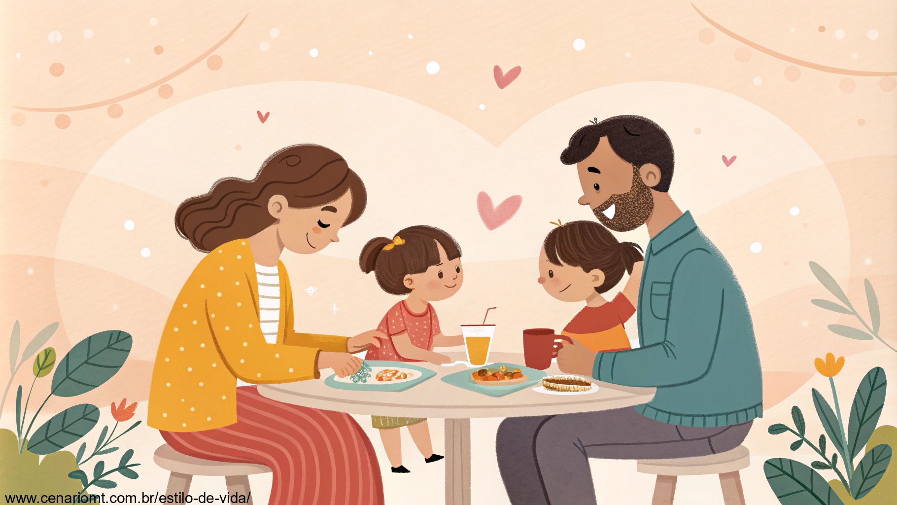 Imagem de uma família reunida em harmonia ao redor de uma mesa, simbolizando conexões familiares.