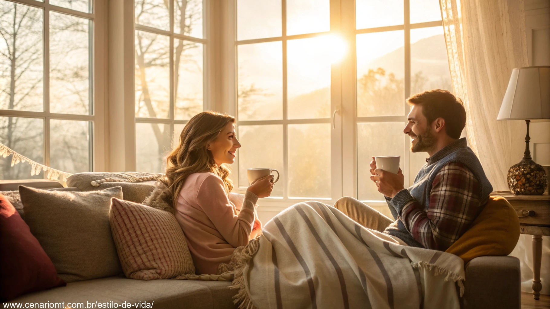 imagem de casal apaixonado compartilhando uma manhã de sábado romântica em um ambiente aconchegante
