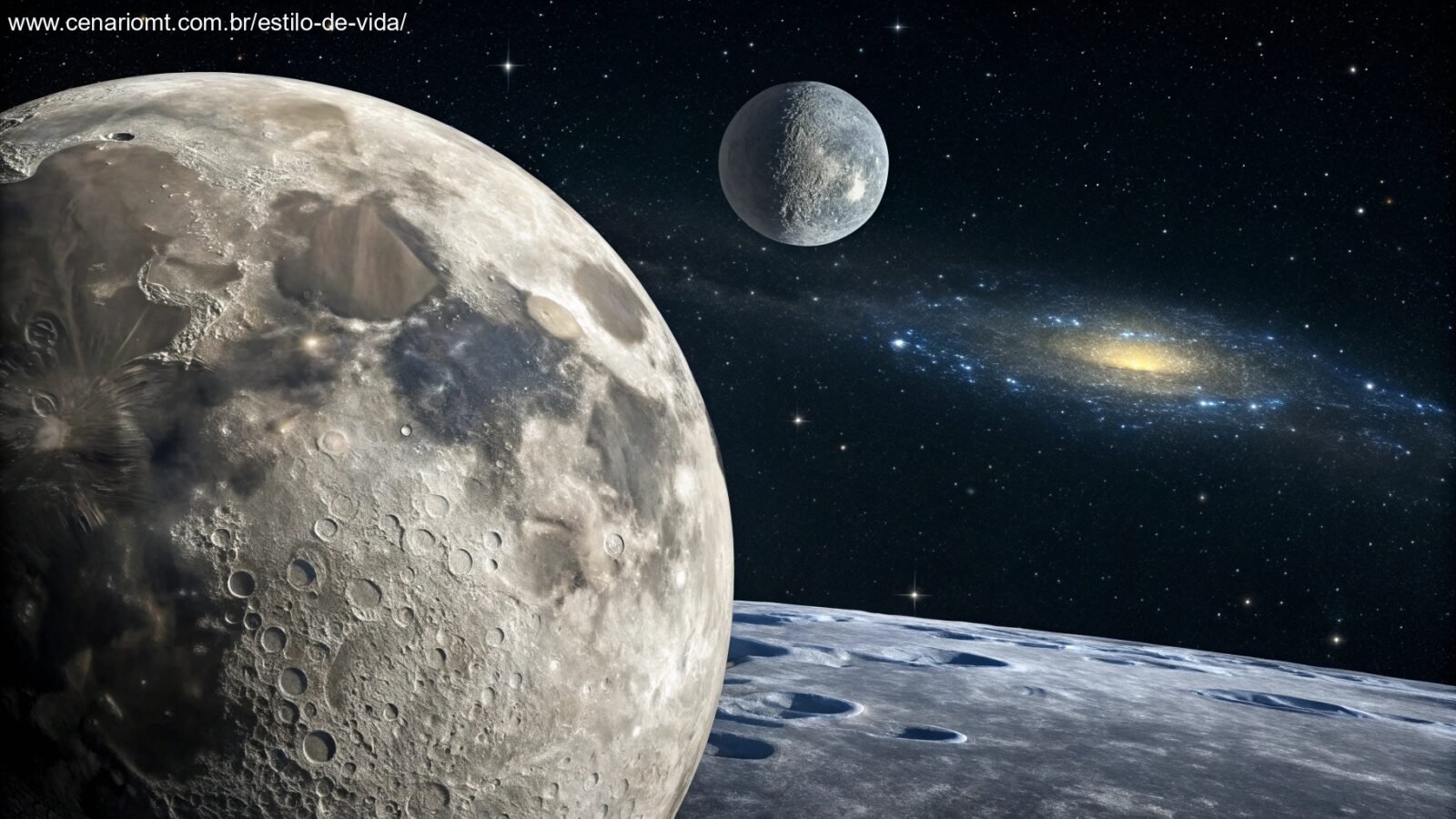 imagem da Lua Gibosa Crescente no céu noturno, quase totalmente iluminada, com detalhes claros de suas crateras
