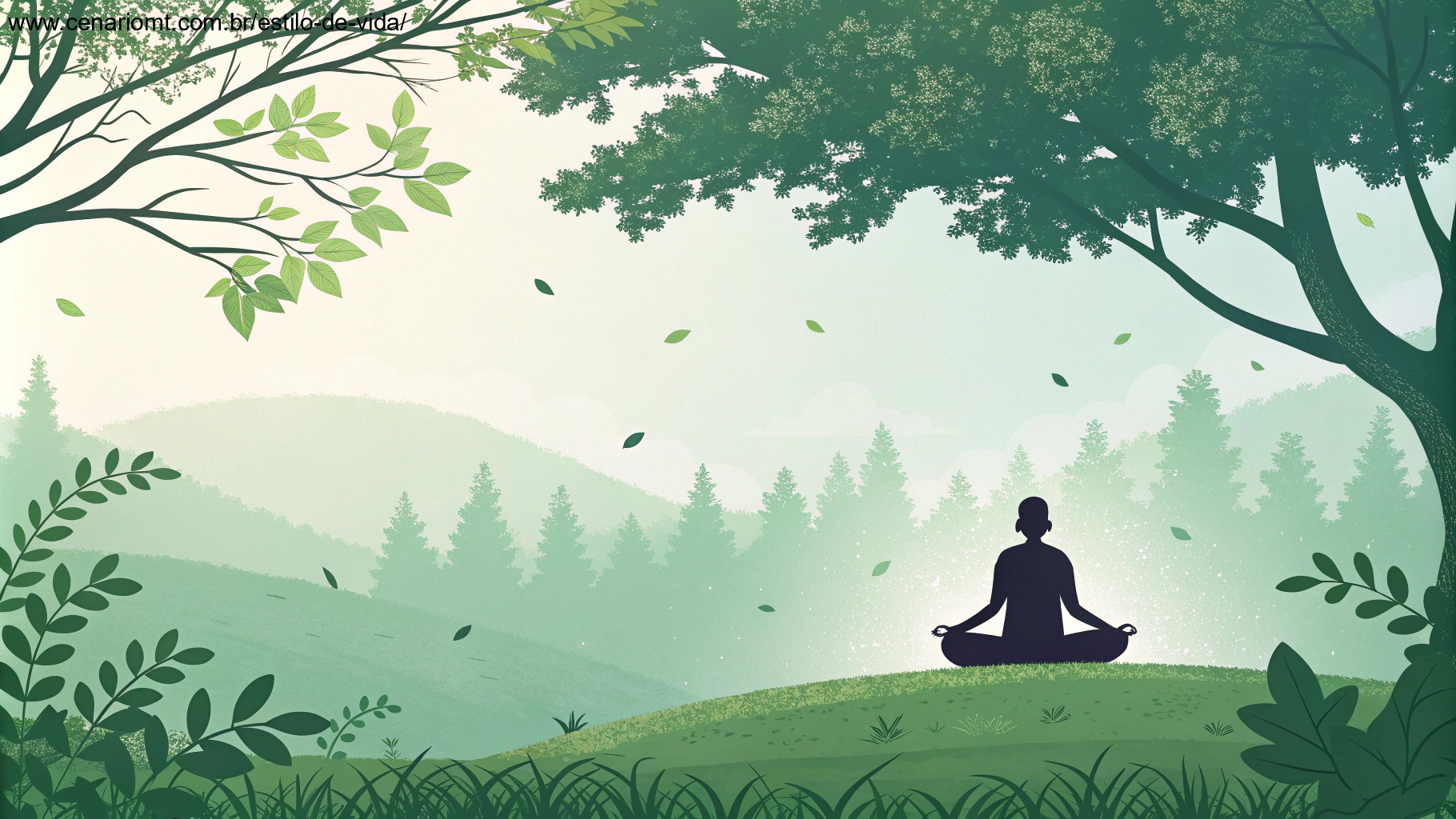 imagem de uma pessoa meditando em meio à natureza, simbolizando saúde e equilíbrio emocional