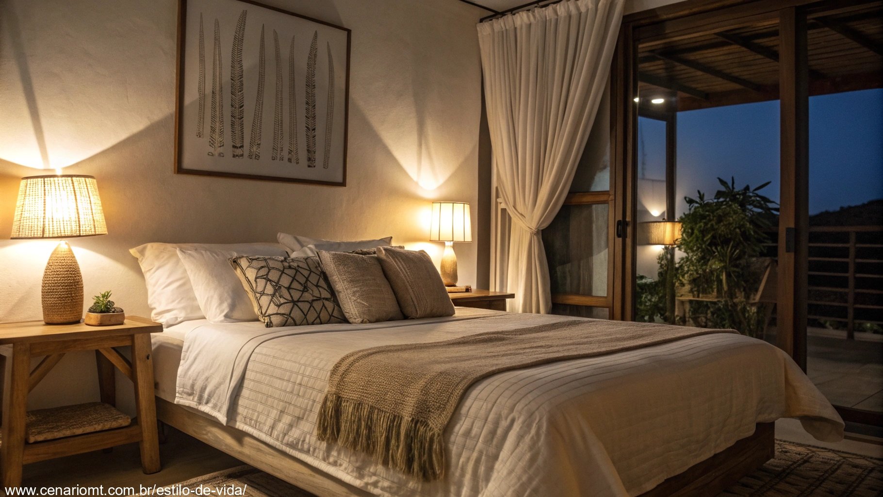 Imagem de um quarto aconchegante à noite, simbolizando carinho e tranquilidade.