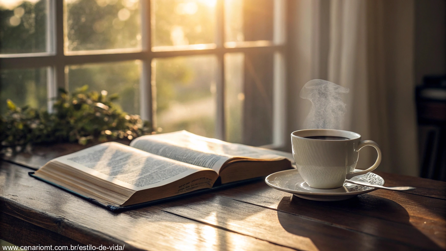 Imagem de um sábado espiritual com uma Bíblia aberta e luz do sol ao fundo