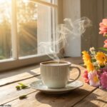 Cena de manhã acolhedora com café e flores em uma sexta-feira especial