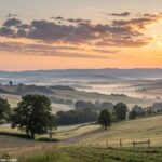 imagem de um nascer do sol tranquilo em uma paisagem campestre para representar inspiração e renovação