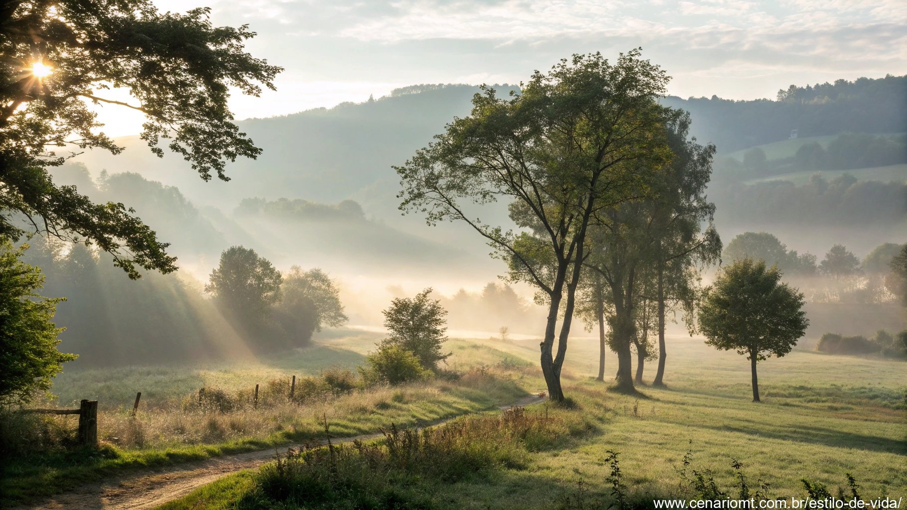 imagem de uma manhã serena com luz suave, representando um novo começo de semana com fé