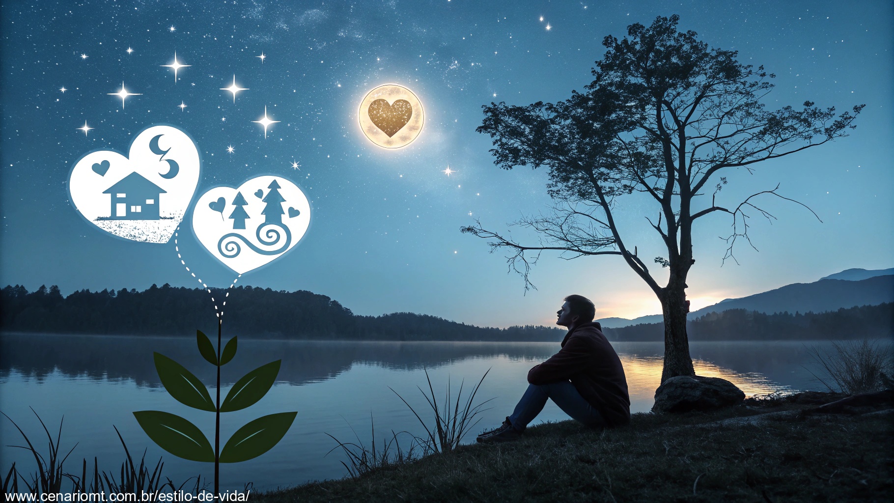 imagem de simbolismo dos sonhos com elementos representando amor, saúde, família e finanças