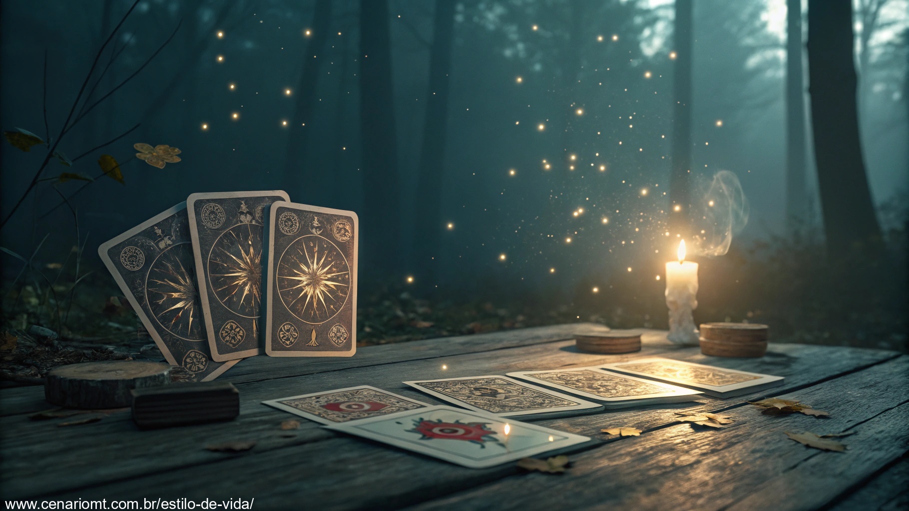 imagem de cartas de tarot brilhantes simbolizando sorte e oportunidades inesperadas