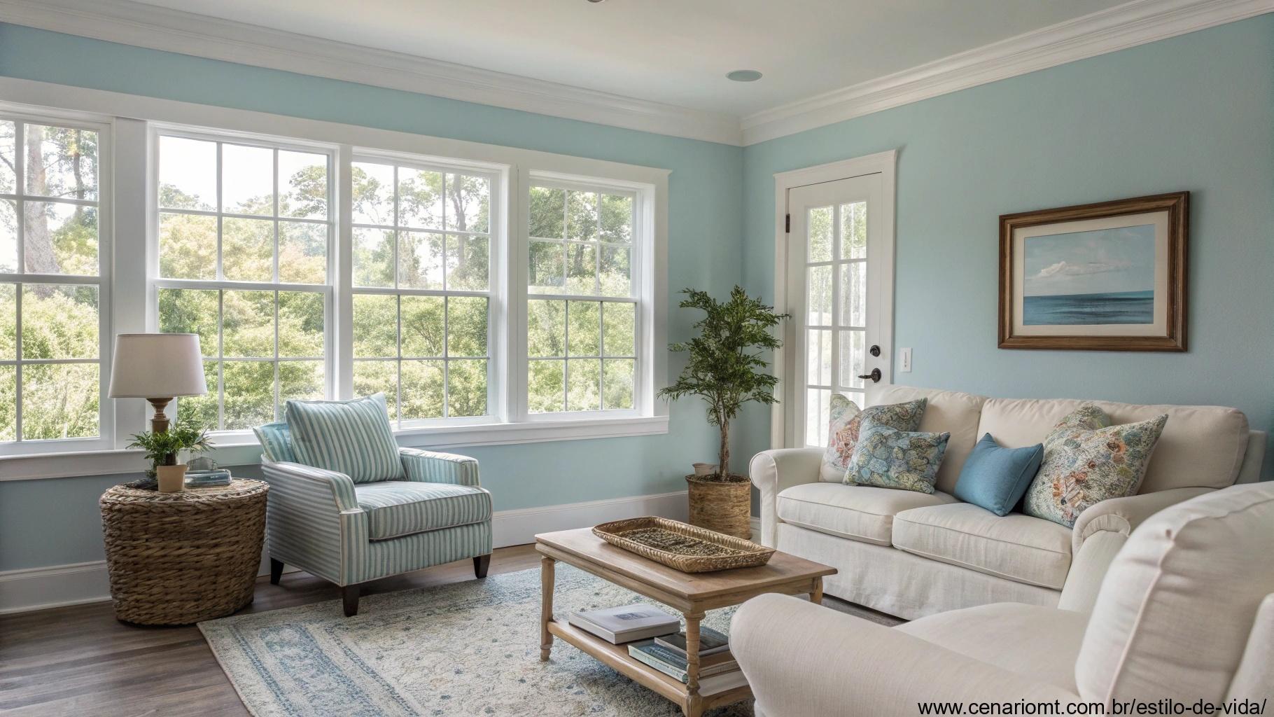 Sala tranquila com paredes em Azul Serenity