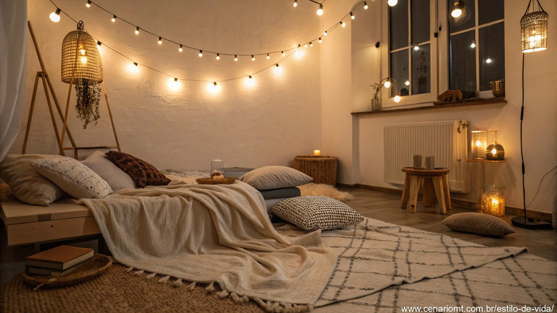 Iluminação aconchegante que cria um ambiente acolhedor e confortável.