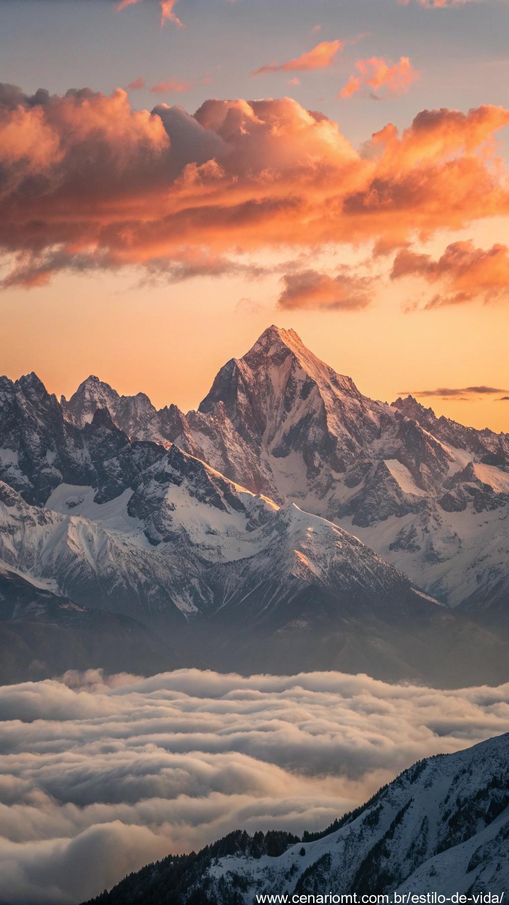um amanhecer cheio de esperança sobre uma cadeia de montanhas com nuvens flutuando suavemente