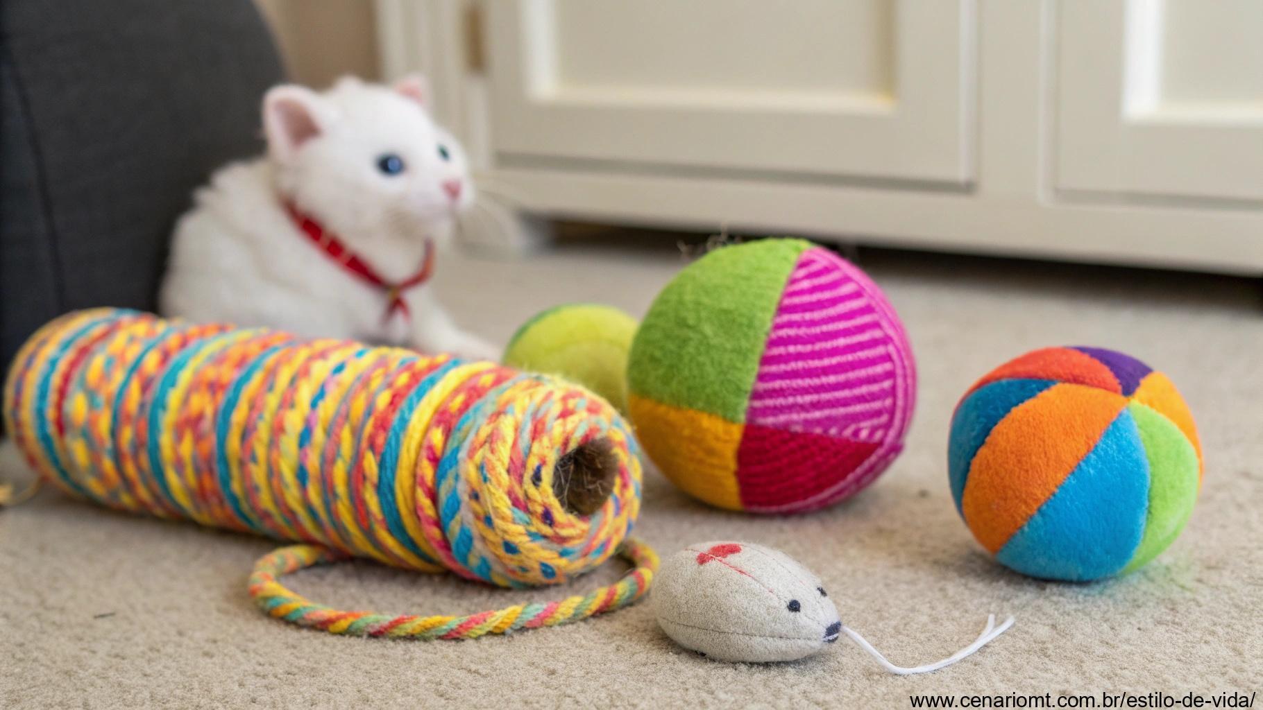 brinquedos diversificados para gatos, incluindo bola de pelúcia, brinquedo de corda e rato de borracha