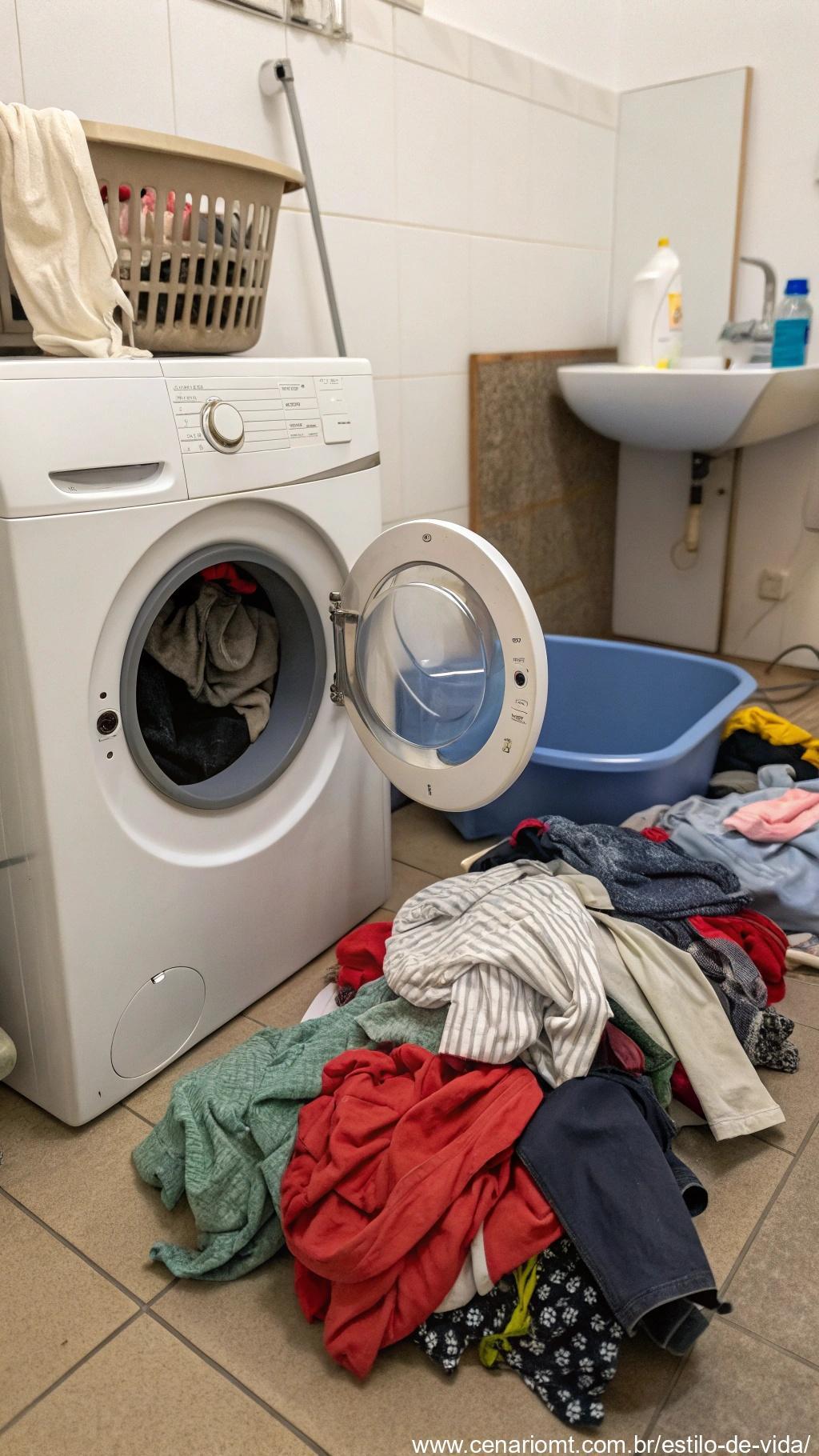 Máquina de lavar sobrecarregada com roupas