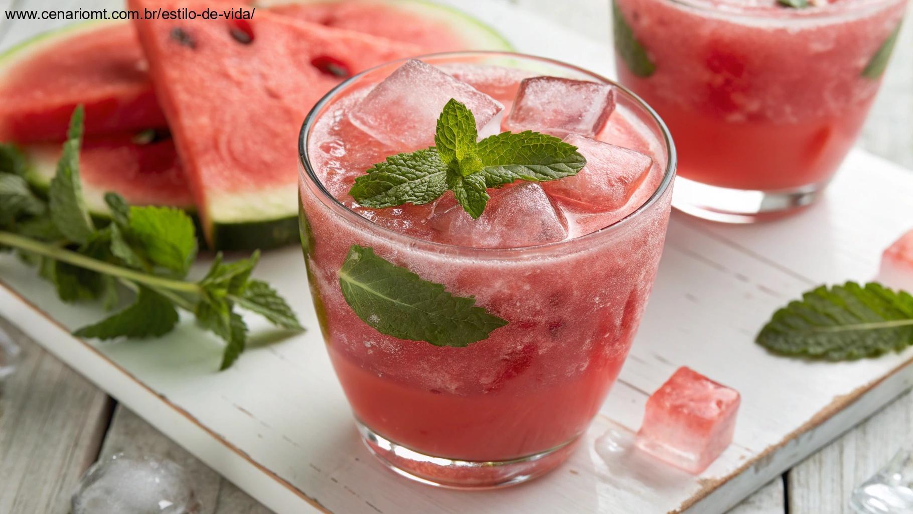 Suco refrescante de melancia com hortelã.