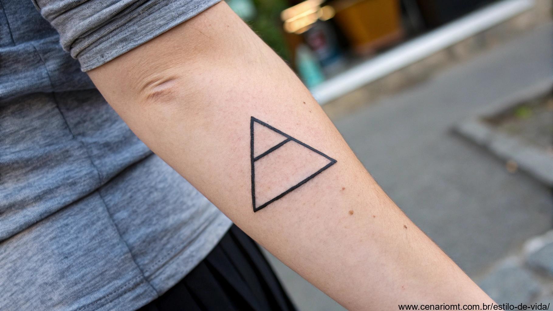 Tatuagem de triângulo, simbolizando equilíbrio e estabilidade.