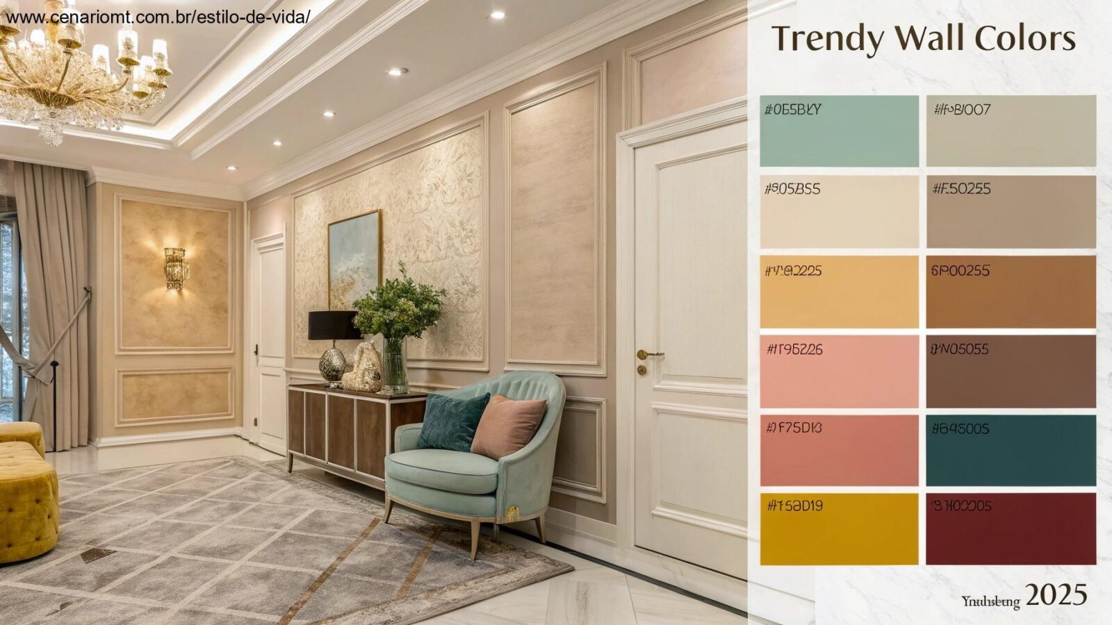 Sala moderna com diferentes cores de parede em alta para 2025