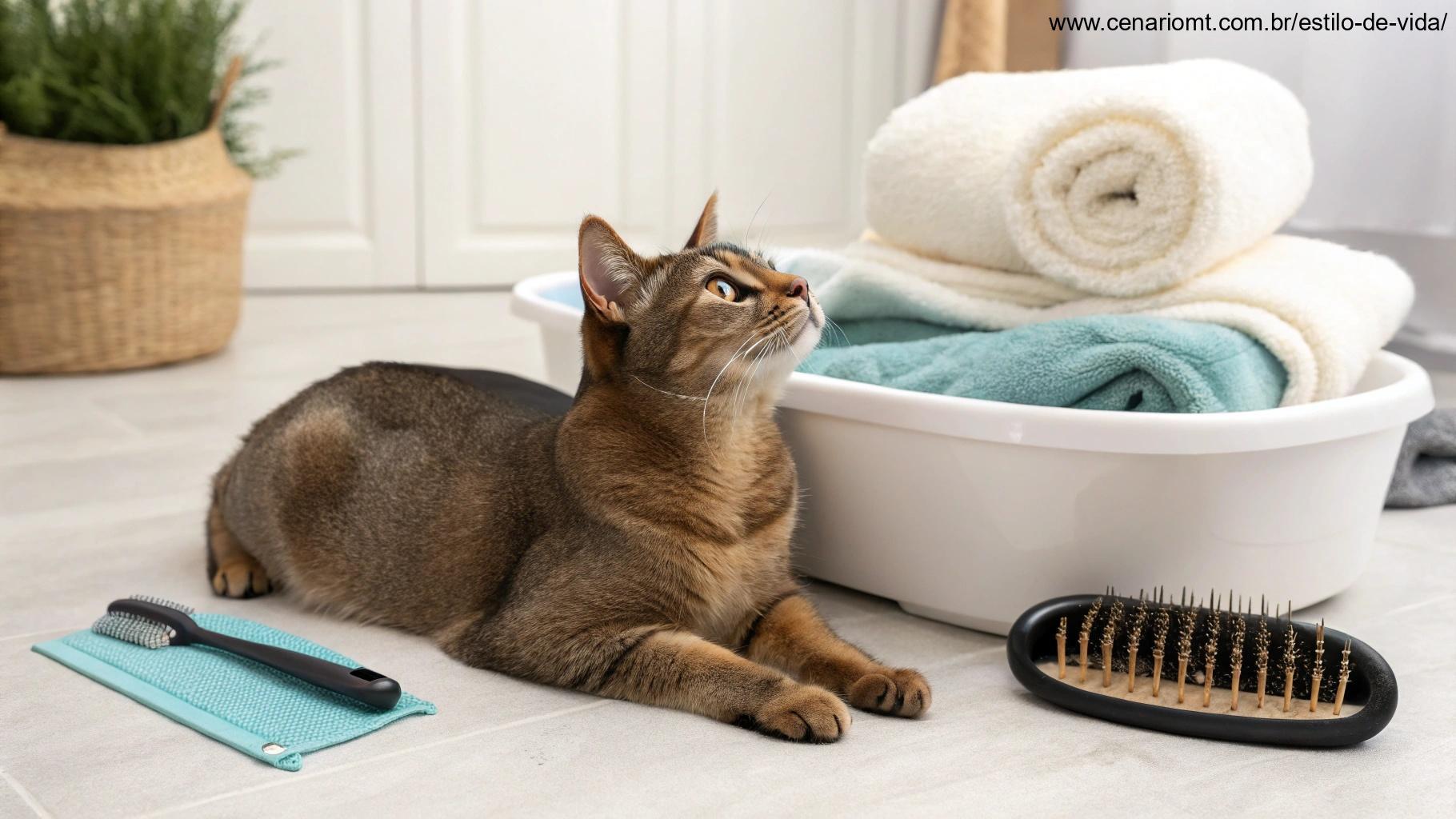 gato com pelagem saudável em um ambiente limpo e confortável
