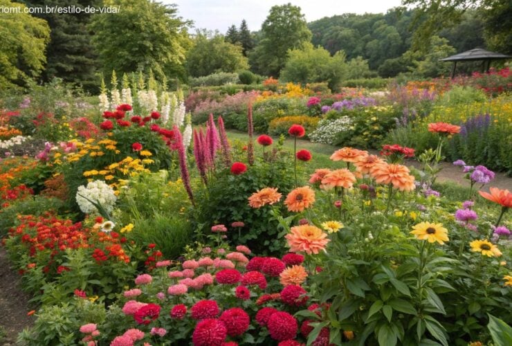Jardim vibrante com 10 tipos de flores que florescem o ano todo, garantindo um jardim colorido e cheio de vida em todas as estações.