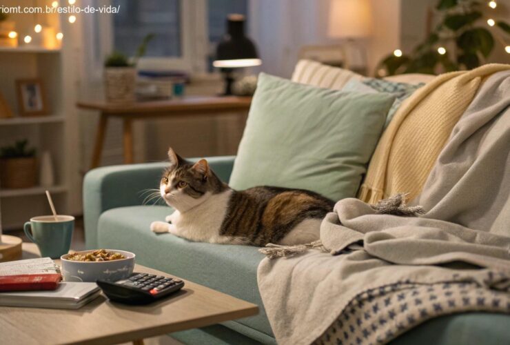 Um gato relaxando no sofá, demonstrando que os gatos gostam de interação.