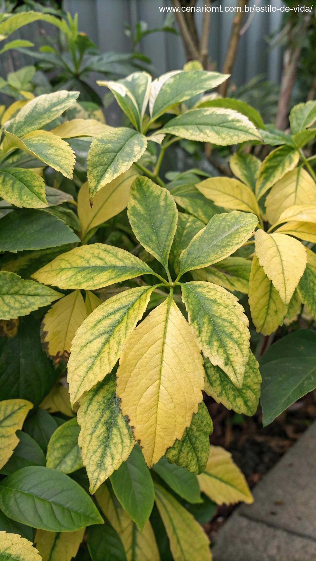 Planta com folhas amareladas, sinal de que algo pode estar errado.