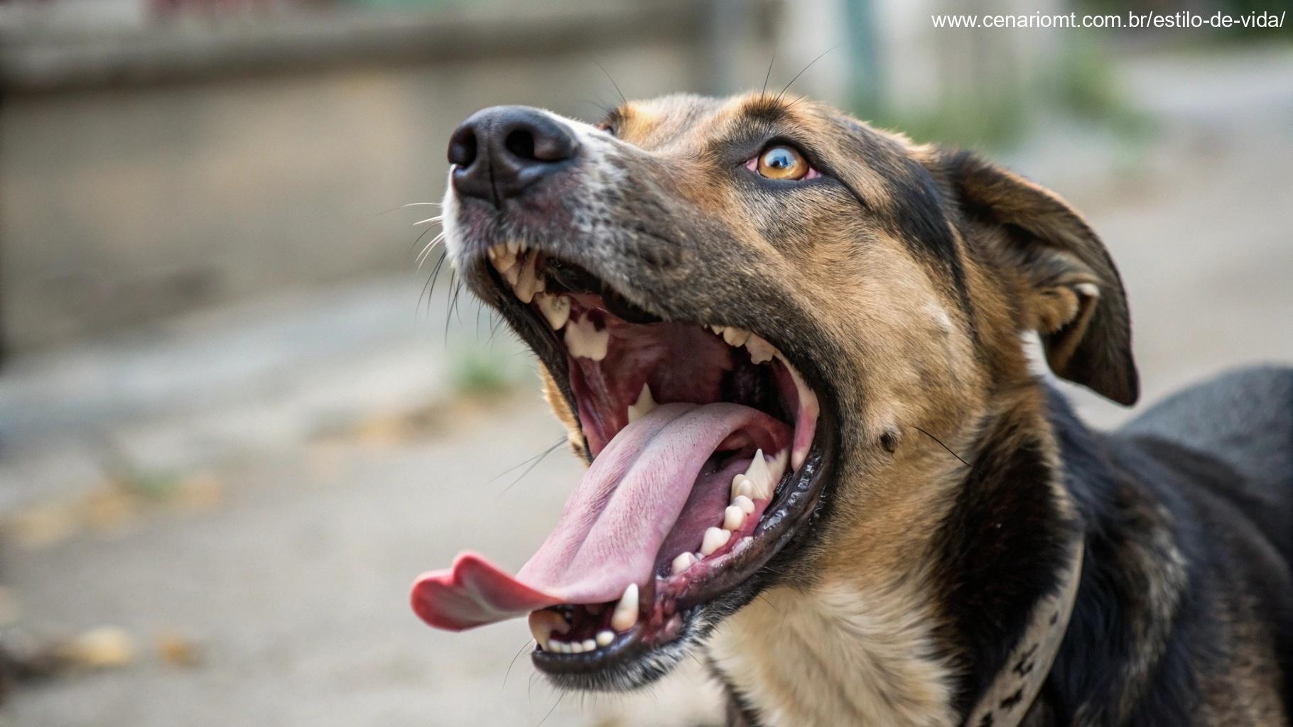 cachorro ofegante e respirando rapidamente, mostrando sinais de aflição