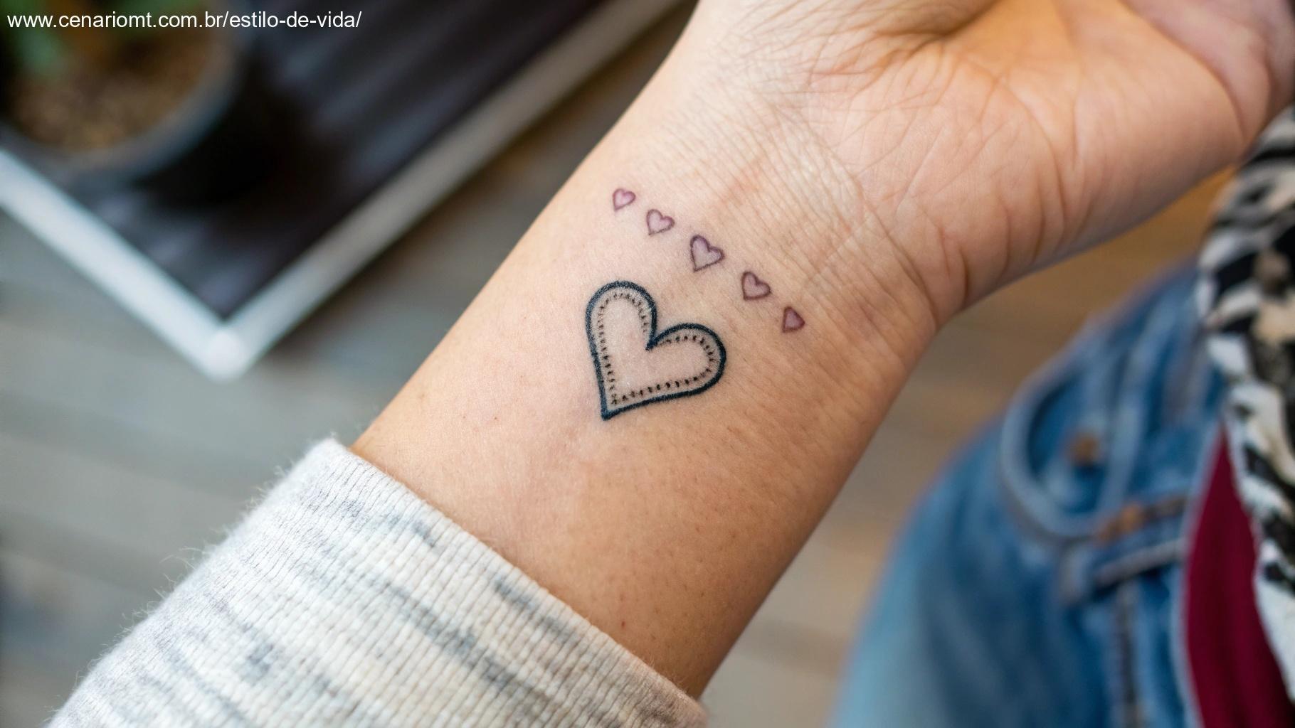Tatuagem de coração pequeno, simbolizando amor e paixão.