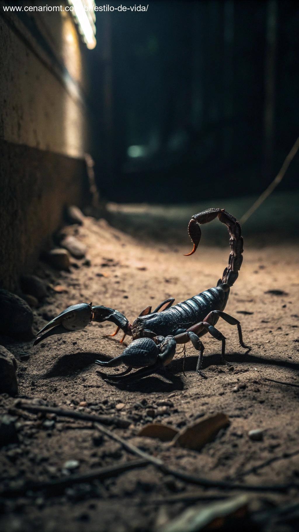 Um escorpião misterioso em um ambiente escuro e emocional, representando teimosia emocional