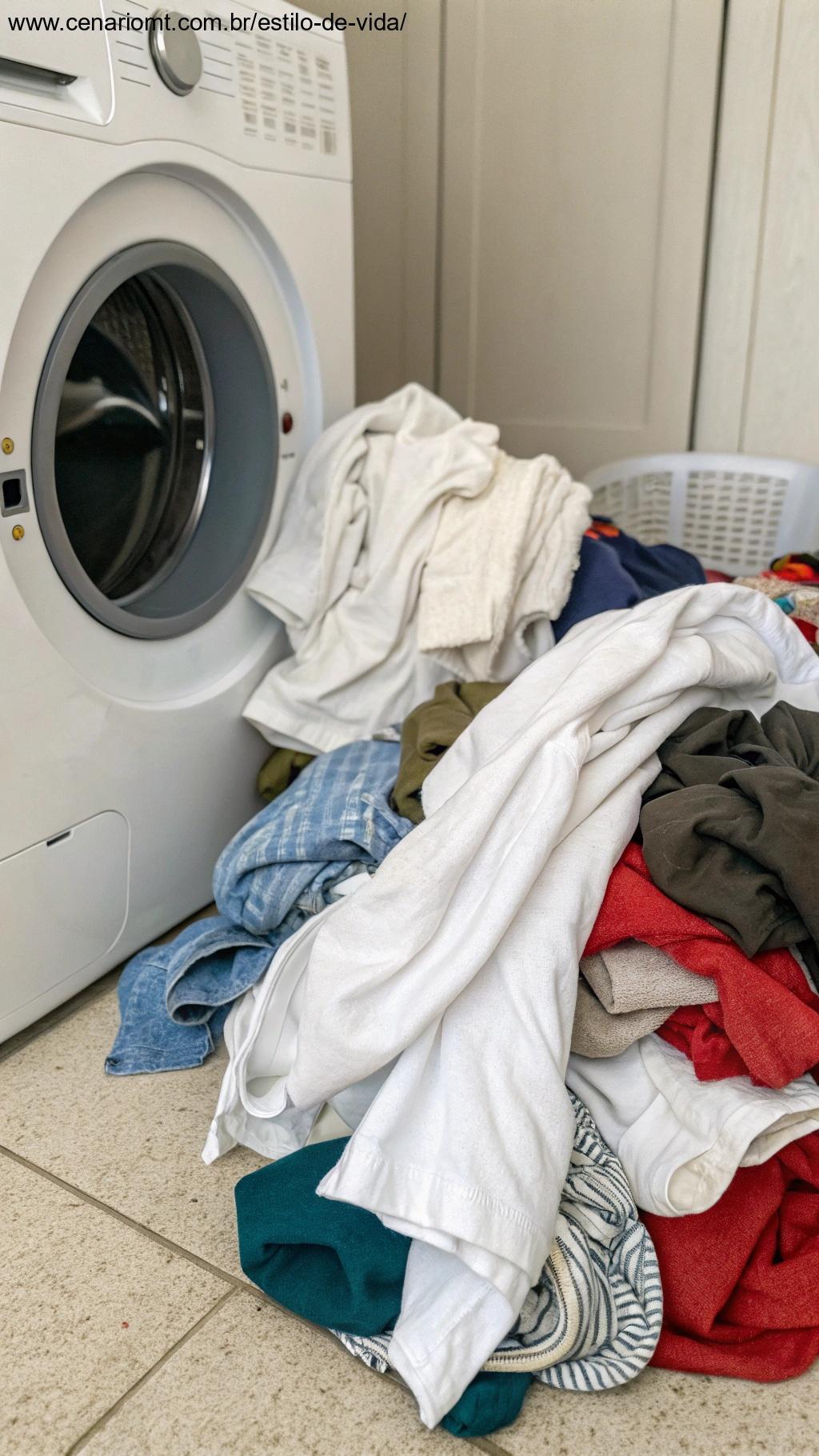 Pilha de roupas coloridas e brancas misturadas