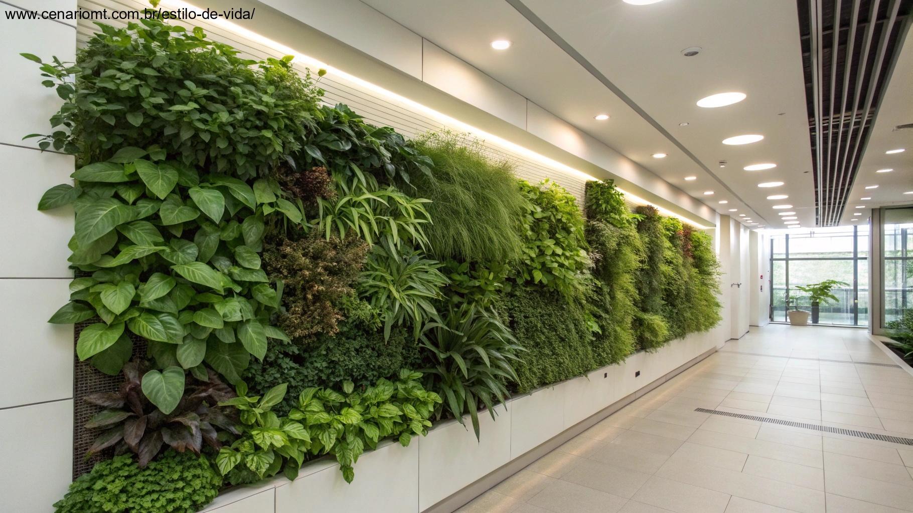 Jardim vertical com plantas verdes e frescas