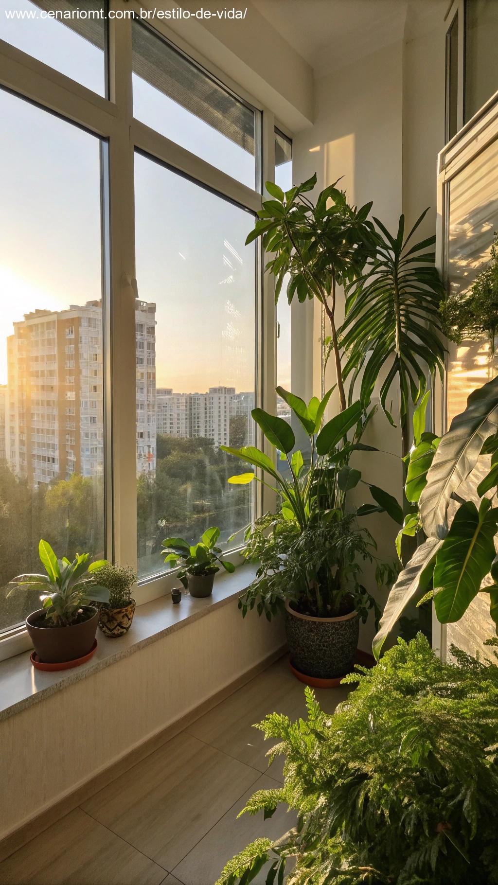 Canto ensolarado com plantas saudáveis recebendo luz natural.