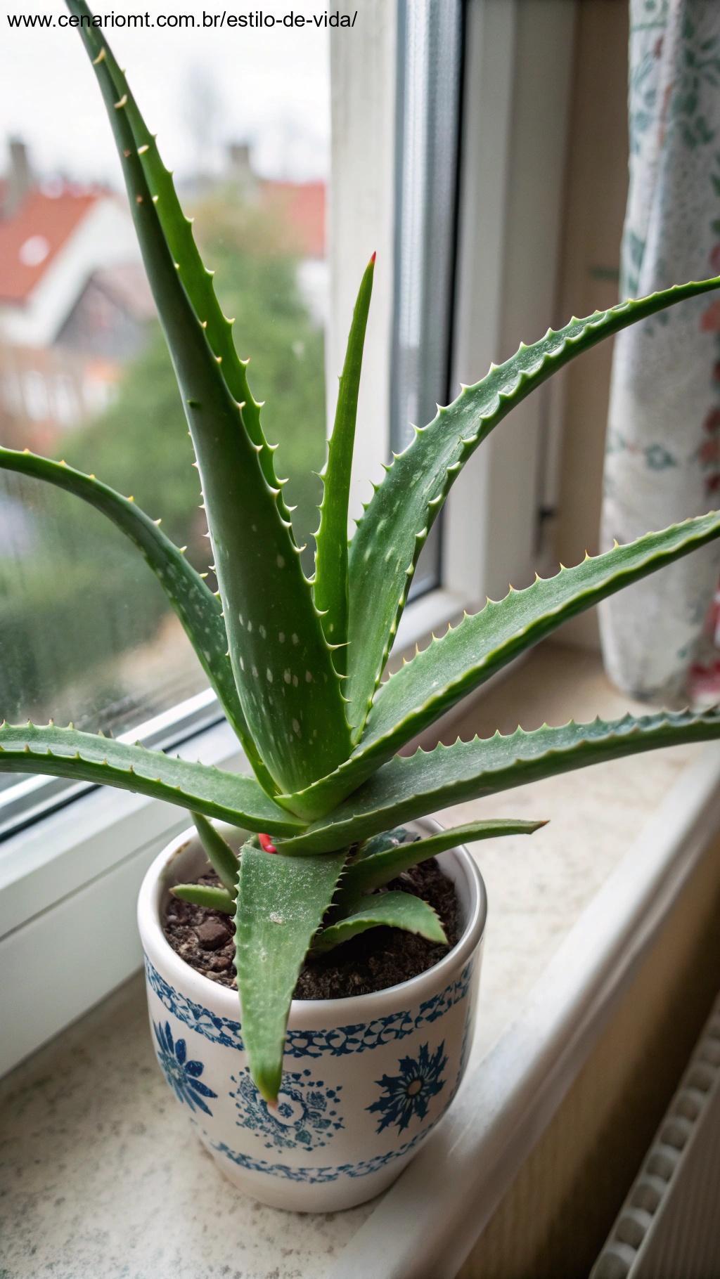 Imagem de uma planta Aloe Vera com folhas grossas e suculentas.