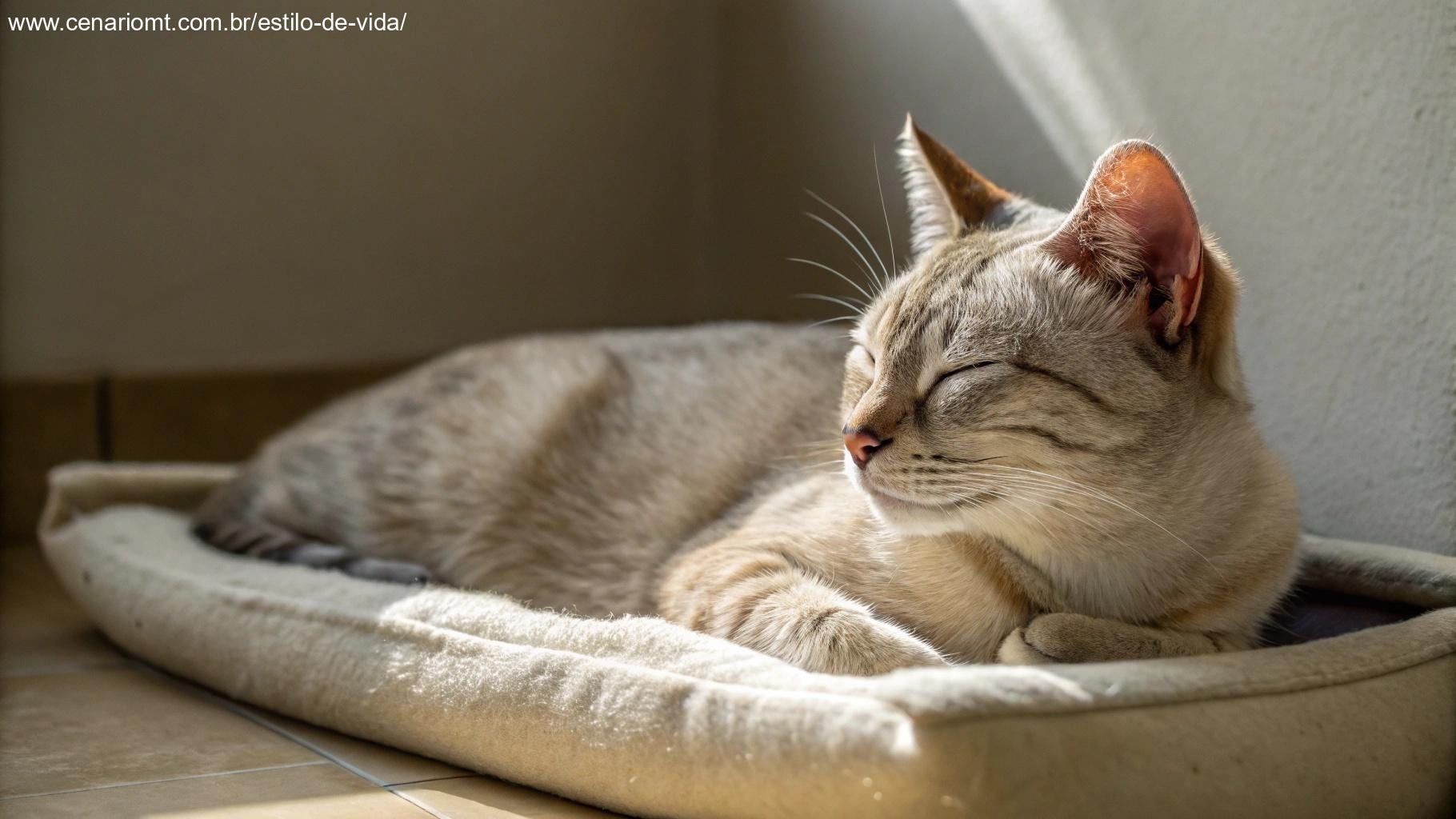 Gato descansando em um ambiente calmo, mostrando sinais de ansiedade.
