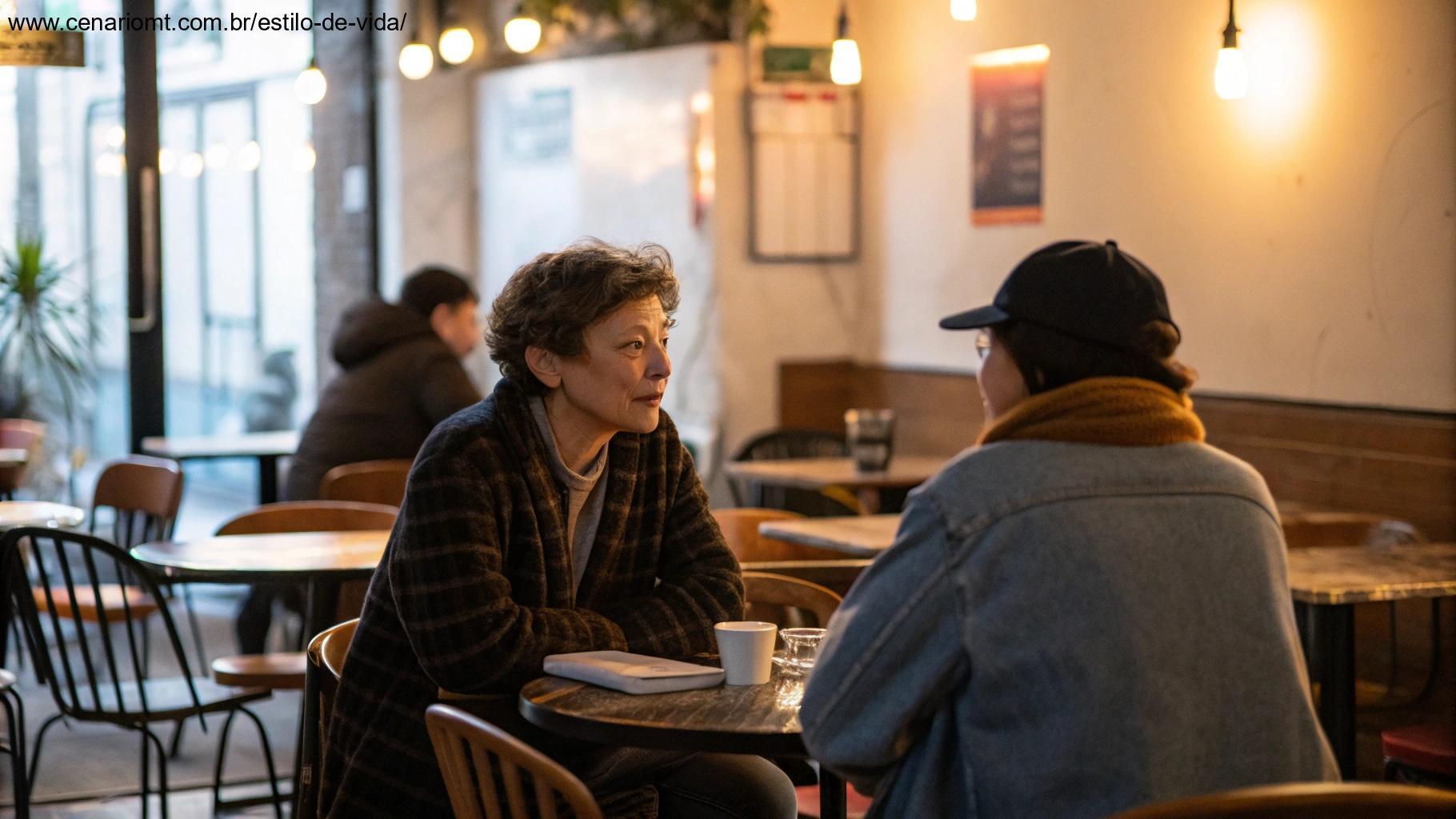 Pessoa conversando em um café com um nativo em um contexto real
