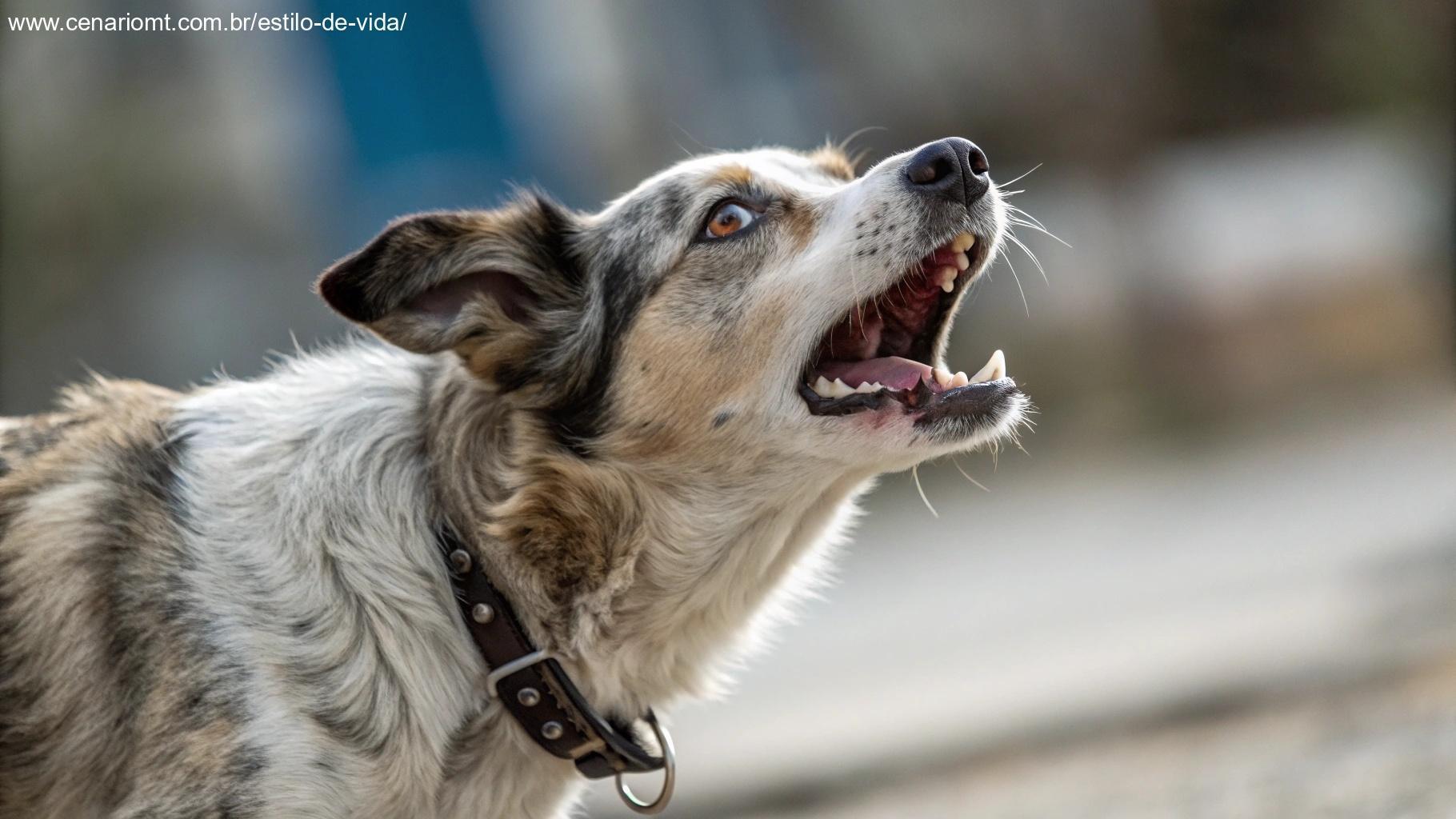 cachorro latindo excessivamente, com expressão ansiosa e pelos arrepiados