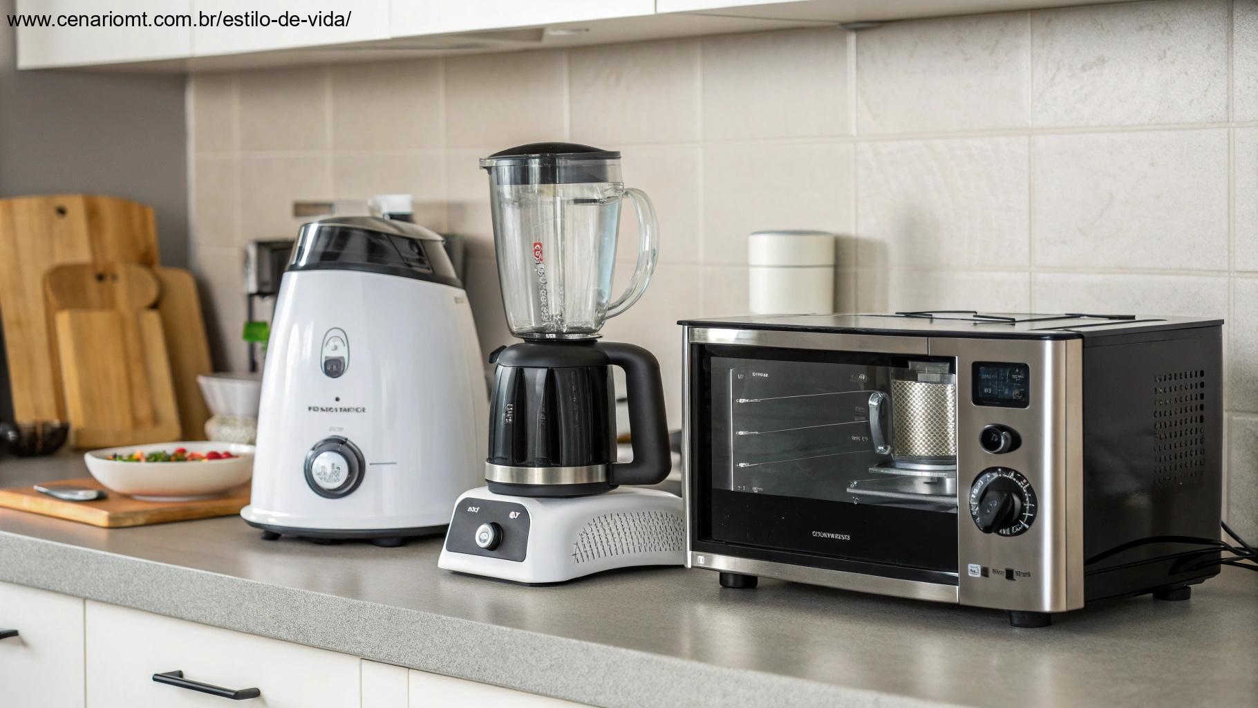 Eletrodomésticos limpos e organizados sobre a bancada da cozinha