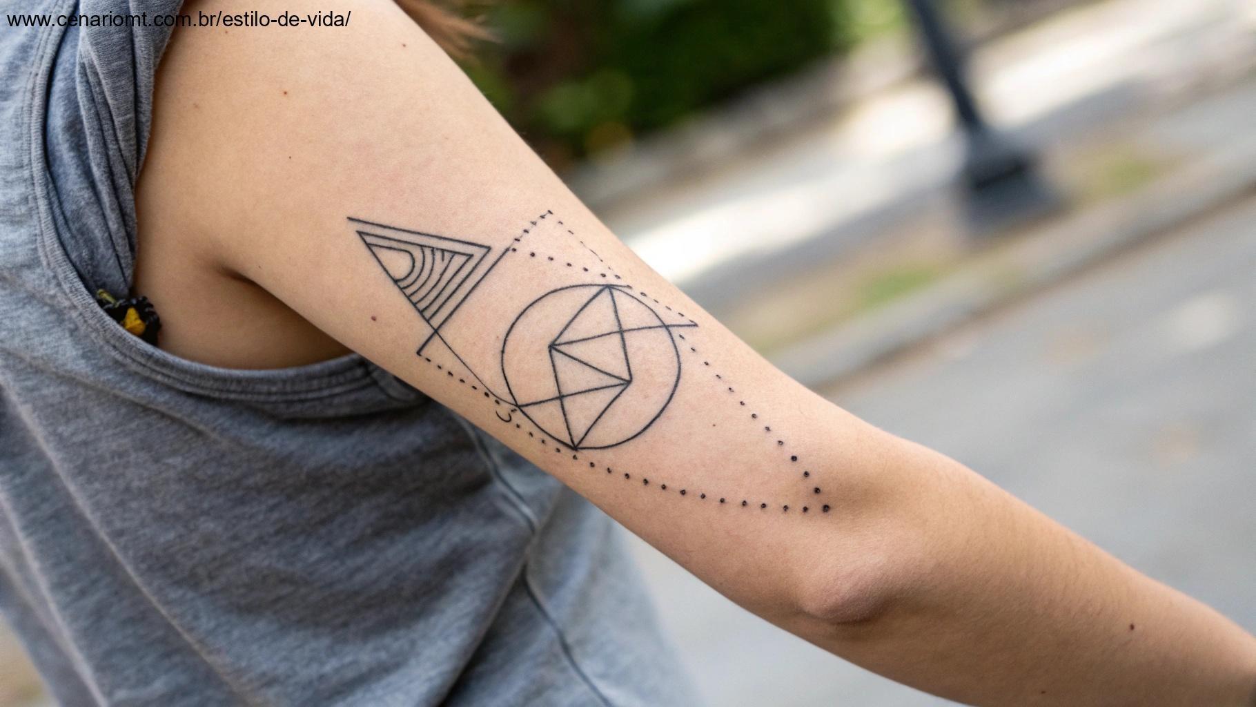Tatuagem de linhas geométricas, representando simplicidade e ordem.