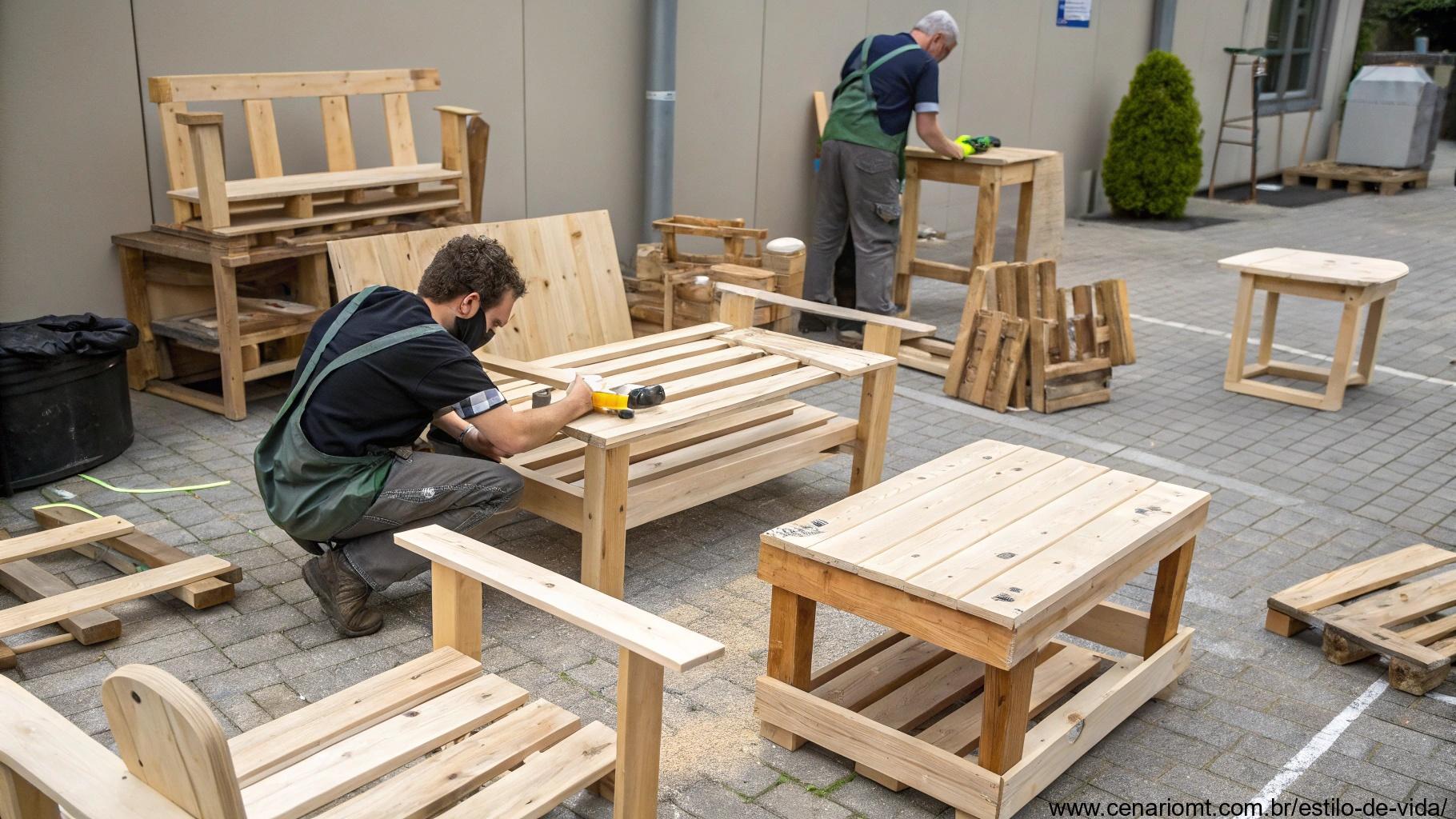 Utilizando restos de madeira para criar mobiliários ecológicos para o jardim.