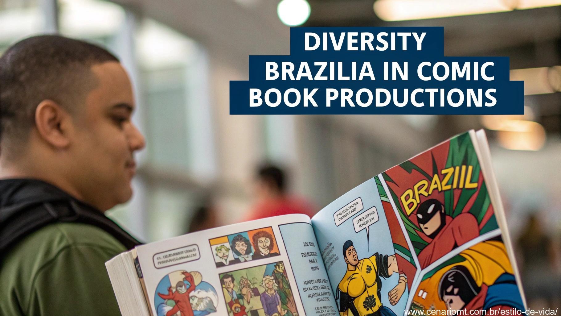 Ilustração mostrando a diversidade nas produções de quadrinhos brasileiras, com diferentes estilos de arte e personagens de várias regiões do Brasil.
