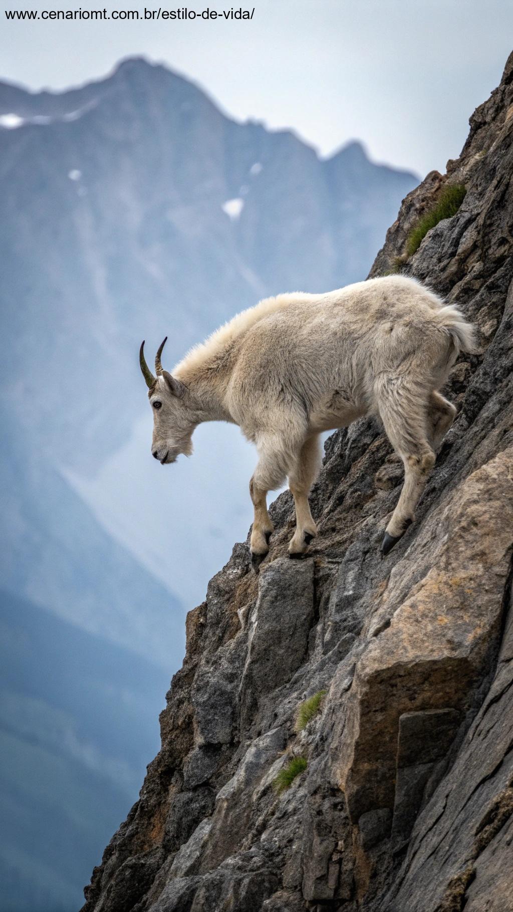Uma cabra montesa firme escalando uma montanha acidentada, simbolizando teimosia prática