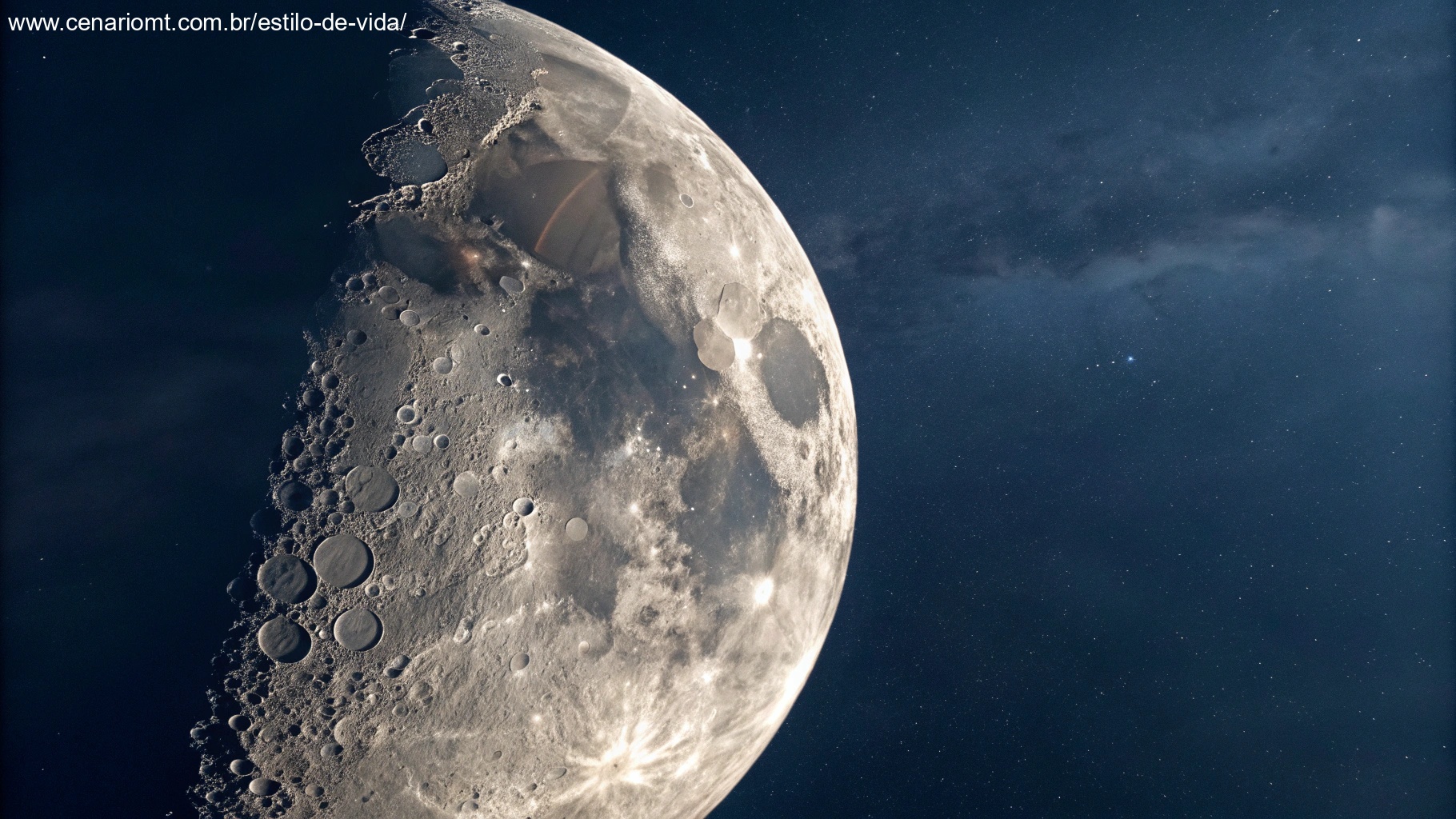 Ilustração científica da Lua Minguante, mostrando sua posição no ciclo lunar e os fenômenos astronômicos por trás dela.