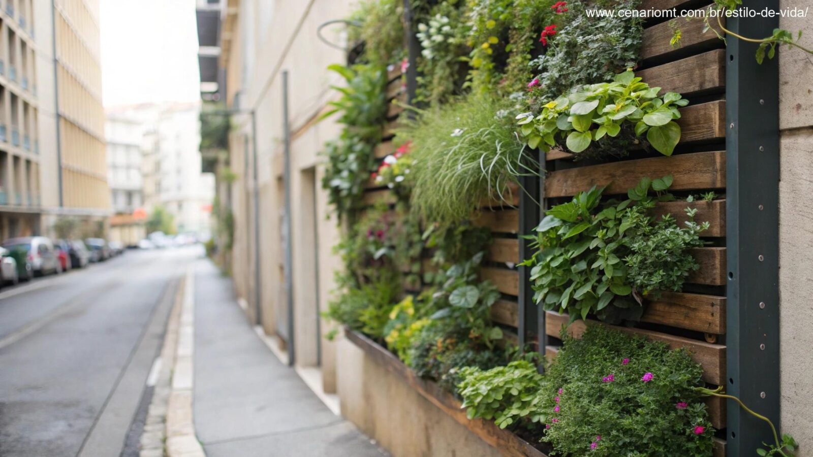 Imagem de um jardim vertical em um espaço pequeno