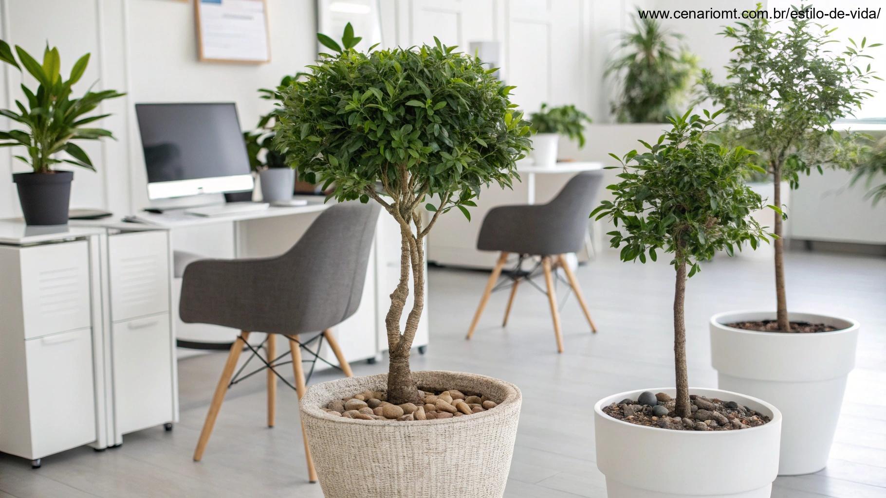 Plantas em ambientes de trabalho modernos e tranquilos