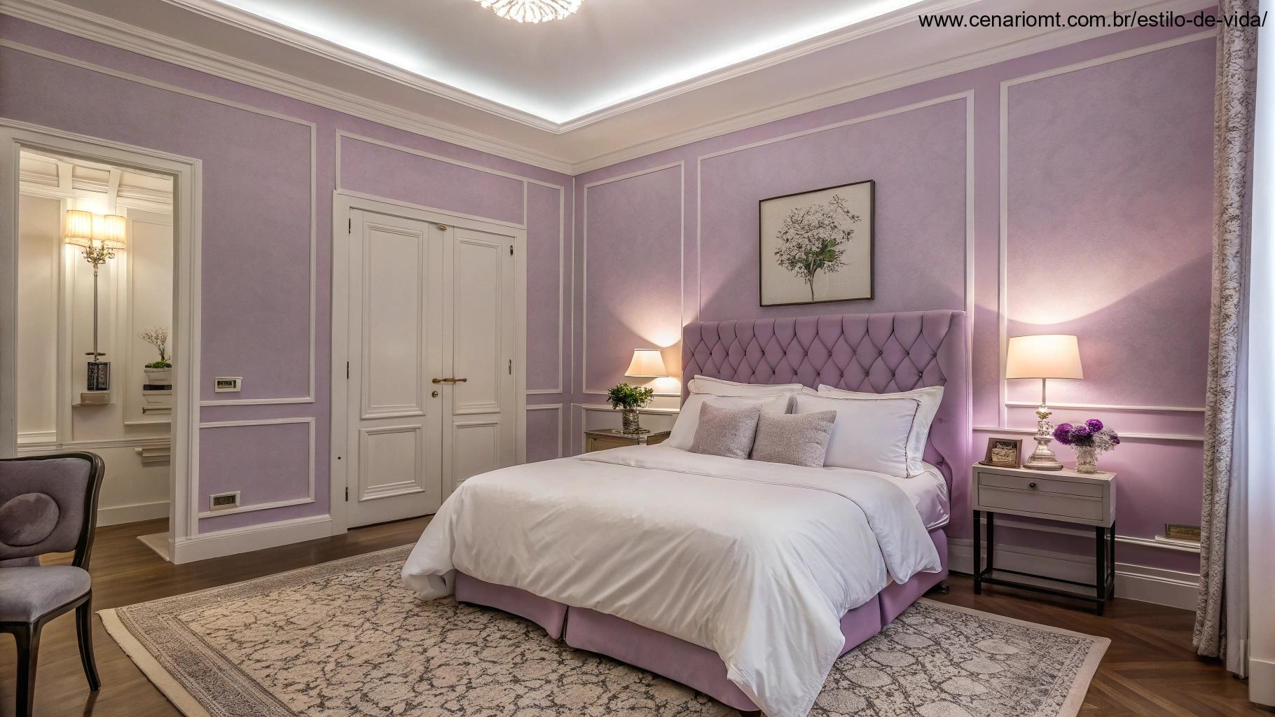 Quarto elegante com paredes em Lavanda Suave