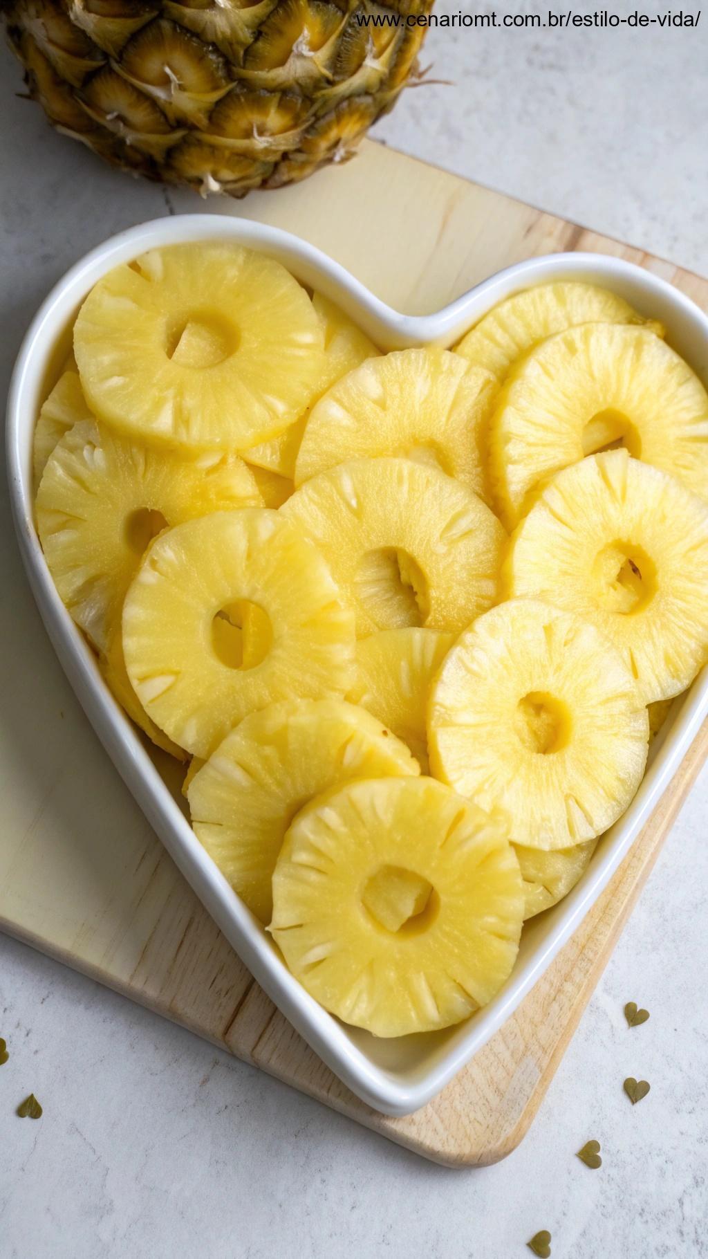 Prato com fatias de abacaxi, simbolizando os benefícios para a saúde cardiovascular.