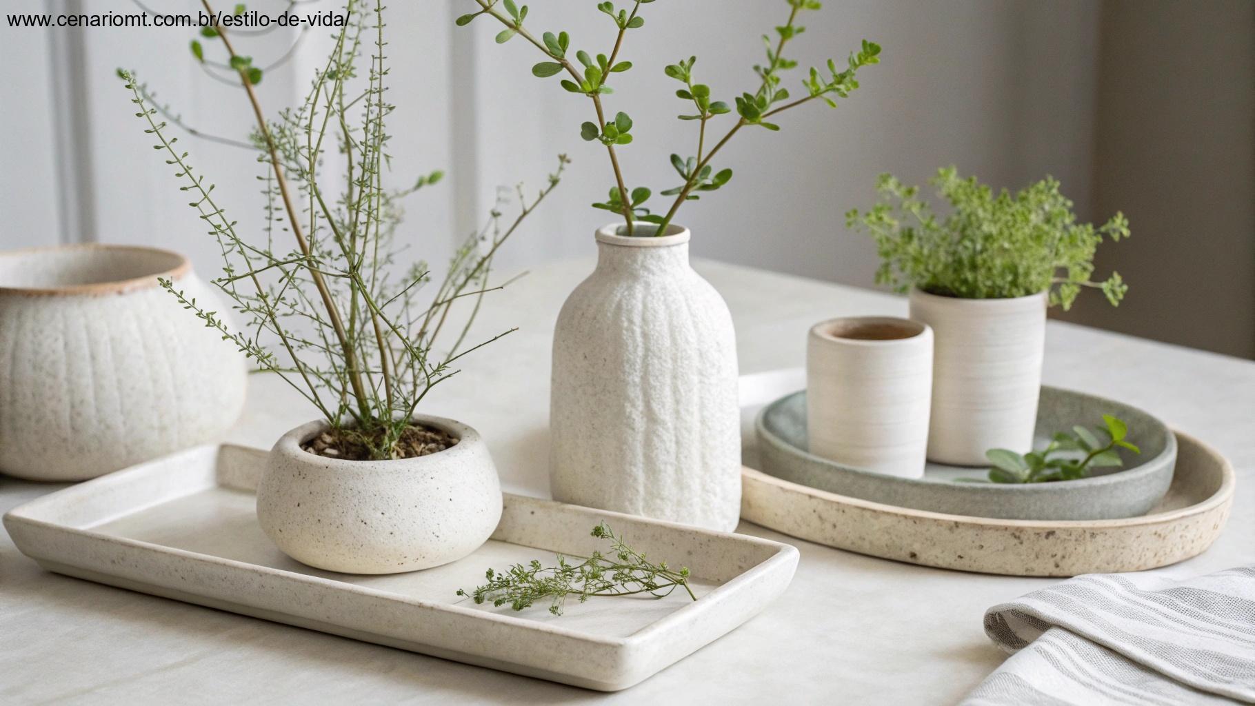 incorporando plantas em objetos de decoração minimalista